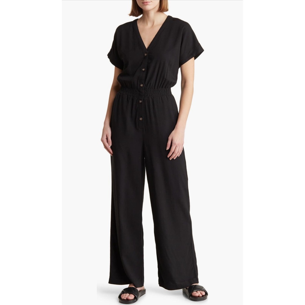 Marine Layer Lia Wide Leg Jumpsuit Size Large Black